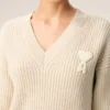 White Ribbed Wool V Neck Ami De Coeur Sweater