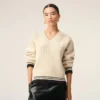 White Ribbed Wool V Neck Ami De Coeur Sweater