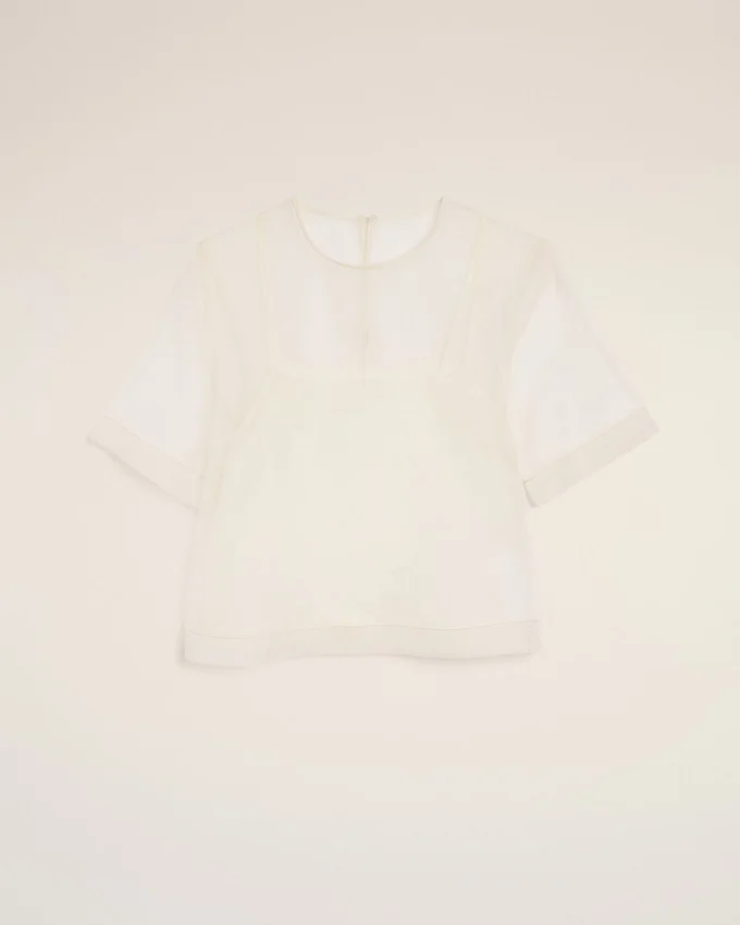 White Silk Short Sleeves Sheer with Undertop Top White Silk Short Sleeves Sheer with Undertop Top