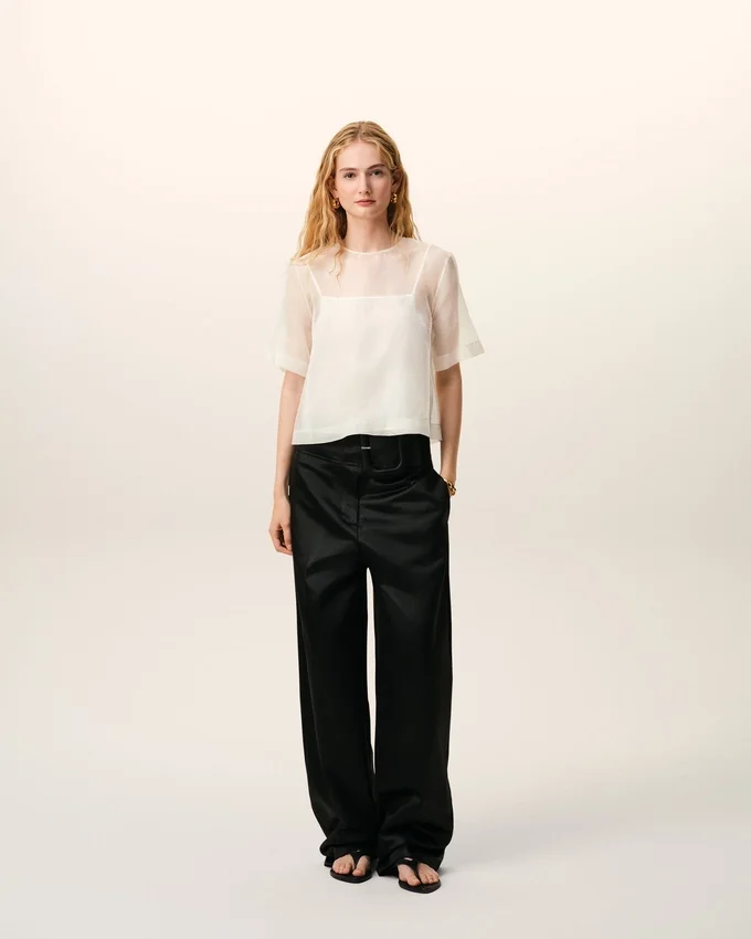 White Silk Short Sleeves Sheer with Undertop Top White Silk Short Sleeves Sheer with Undertop Top