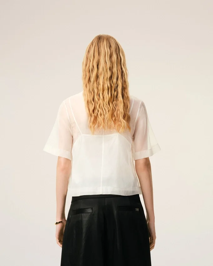 White Silk Short Sleeves Sheer with Undertop Top White Silk Short Sleeves Sheer with Undertop Top