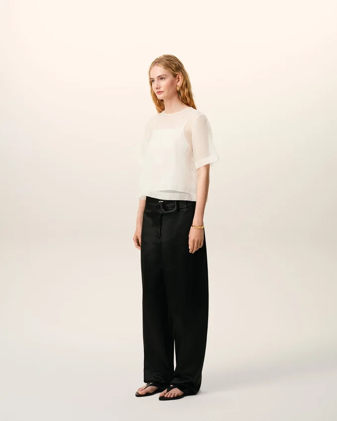 White Silk Short Sleeves Sheer with Undertop Top White Silk Short Sleeves Sheer with Undertop Top