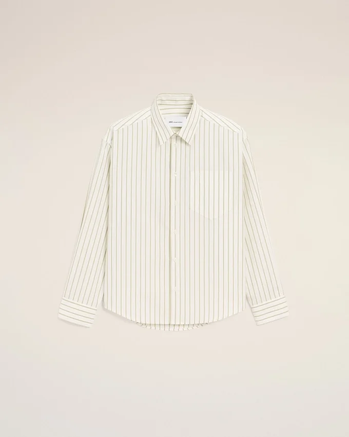 White Striped Cotton Ami De Coeur Boxy Shirt White Striped Cotton Ami De Coeur Boxy Shirt