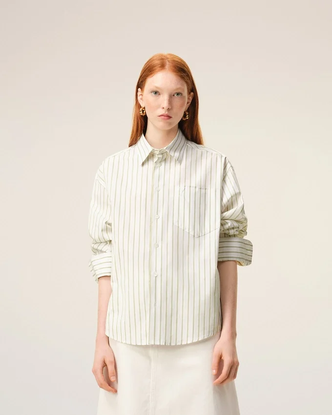 White Striped Cotton Ami De Coeur Boxy Shirt White Striped Cotton Ami De Coeur Boxy Shirt