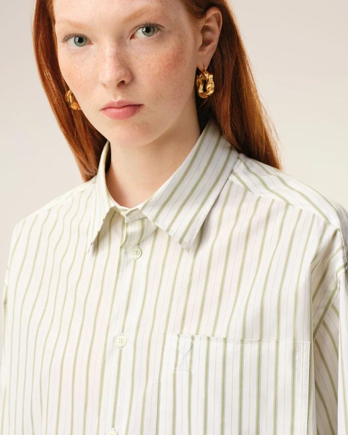 White Striped Cotton Ami De Coeur Boxy Shirt White Striped Cotton Ami De Coeur Boxy Shirt
