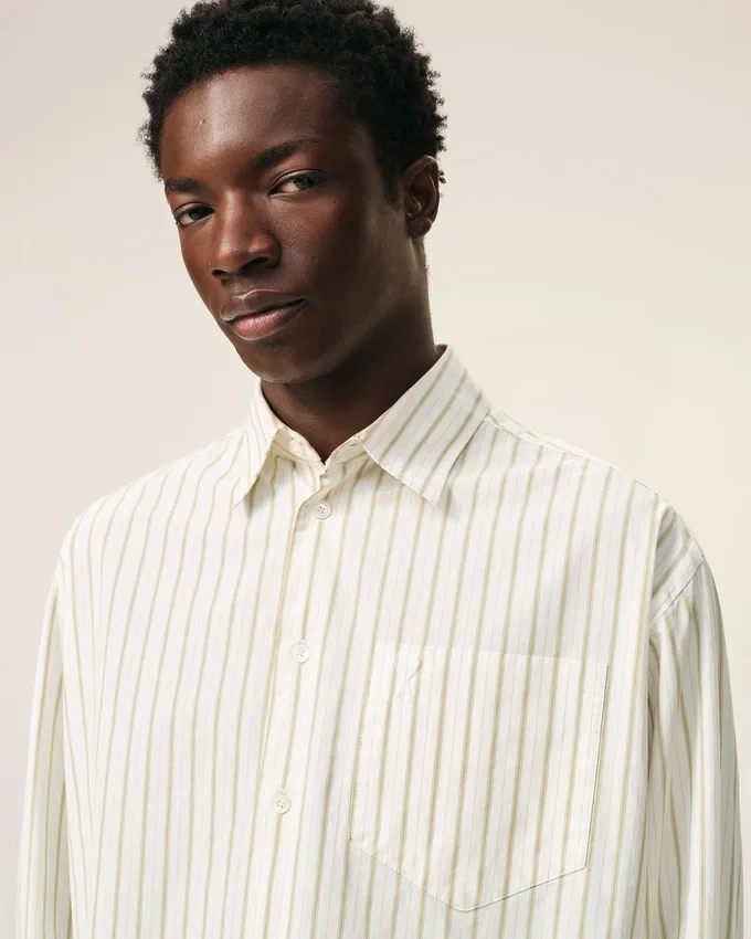White Striped Cotton Ami De Coeur Boxy Shirt White Striped Cotton Ami De Coeur Boxy Shirt