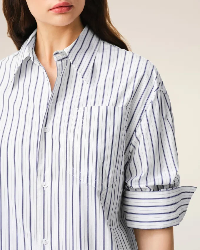 White Striped Cotton Ami De Coeur Wide Shirt Dress White Striped Cotton Ami De Coeur Wide Shirt Dress