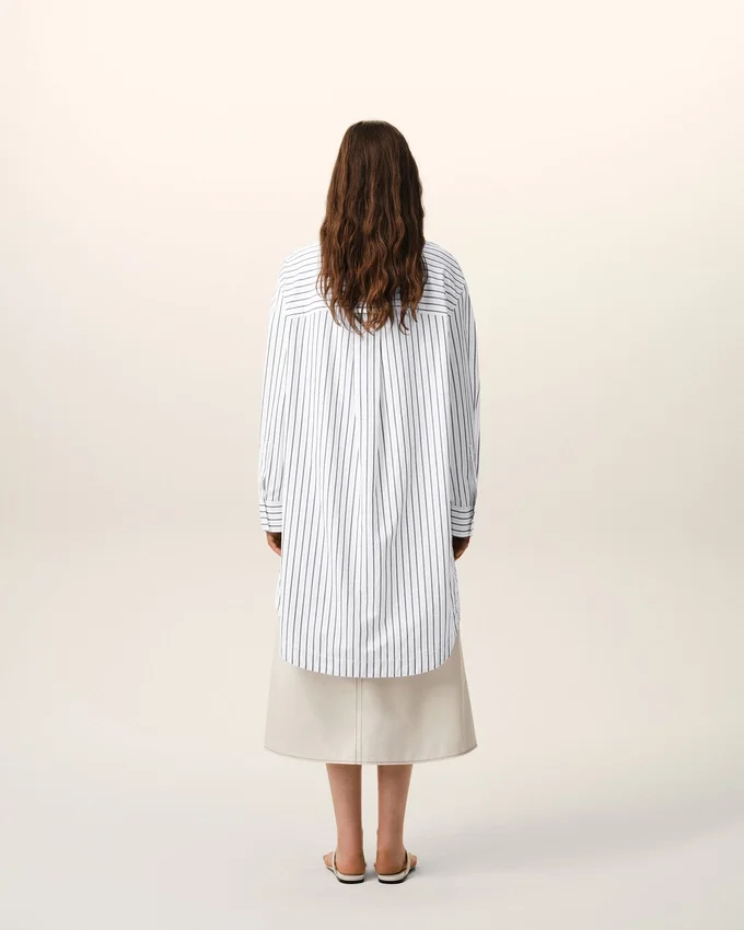 White Striped Cotton Ami De Coeur Wide Shirt Dress White Striped Cotton Ami De Coeur Wide Shirt Dress
