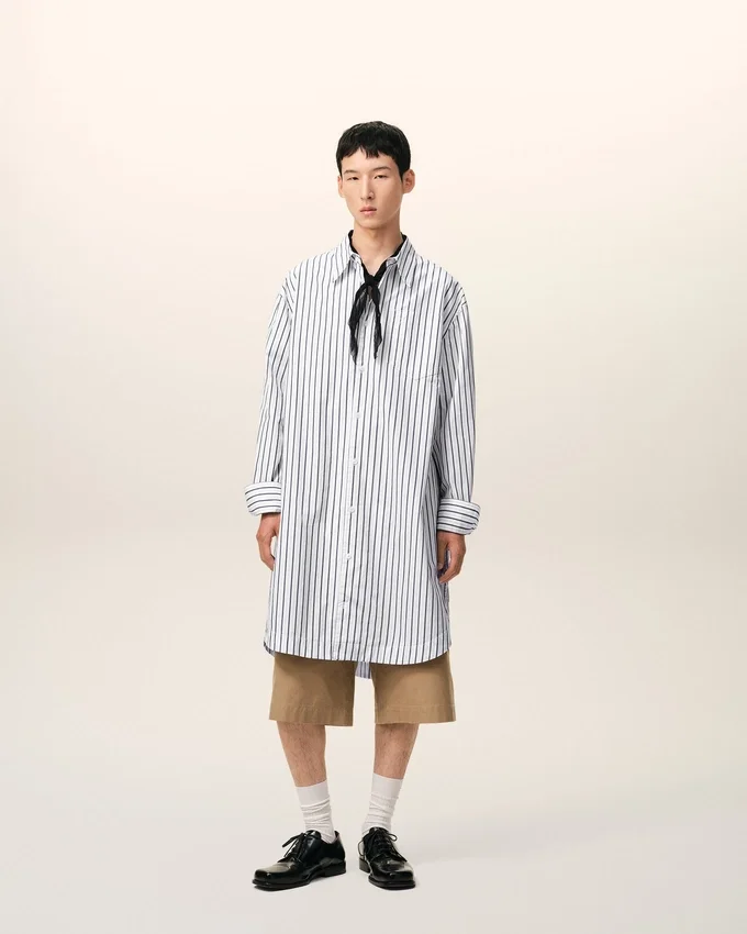 White Striped Cotton Ami De Coeur Wide Shirt Dress White Striped Cotton Ami De Coeur Wide Shirt Dress