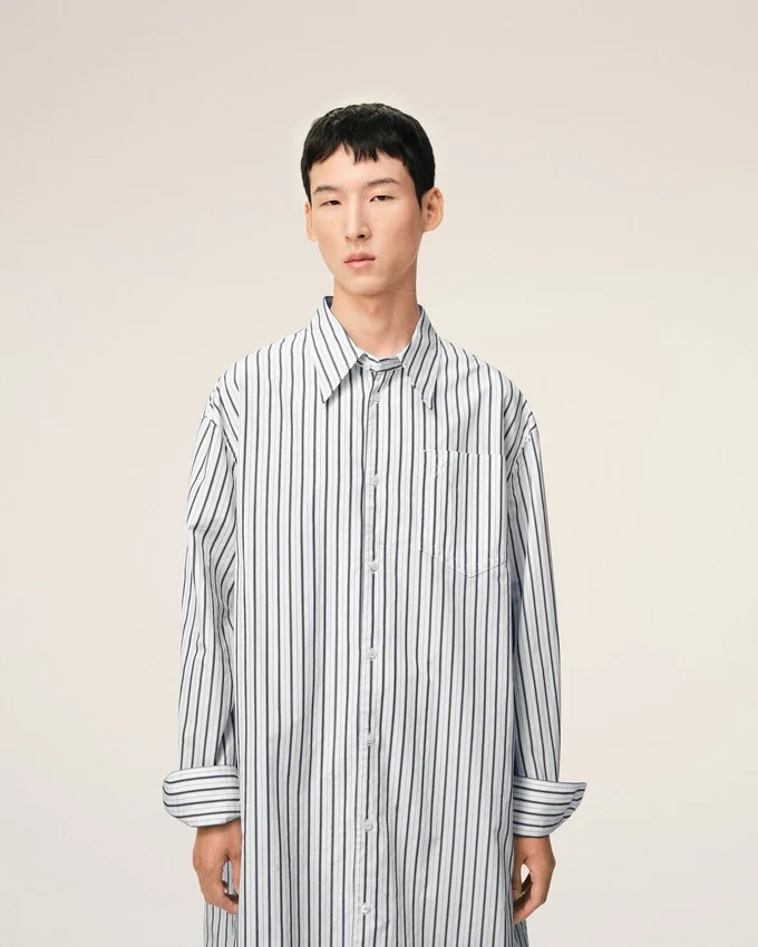 White Striped Cotton Ami De Coeur Wide Shirt Dress White Striped Cotton Ami De Coeur Wide Shirt Dress
