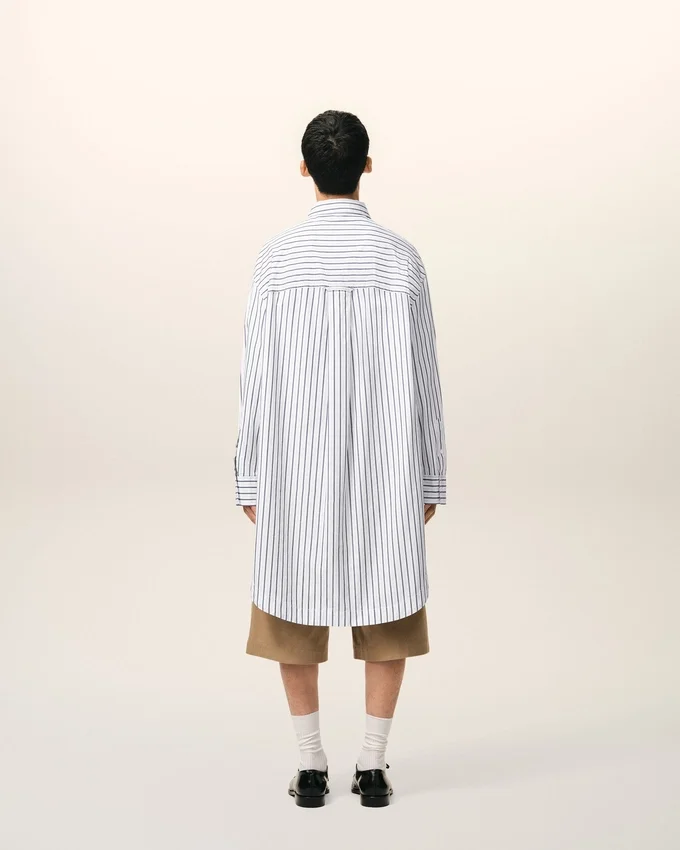 White Striped Cotton Ami De Coeur Wide Shirt Dress White Striped Cotton Ami De Coeur Wide Shirt Dress