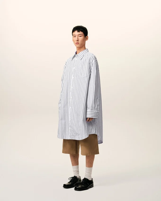 White Striped Cotton Ami De Coeur Wide Shirt Dress White Striped Cotton Ami De Coeur Wide Shirt Dress