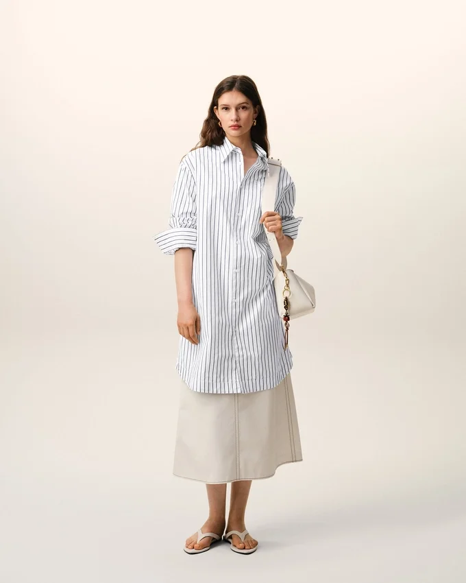 White Striped Cotton Ami De Coeur Wide Shirt Dress White Striped Cotton Ami De Coeur Wide Shirt Dress