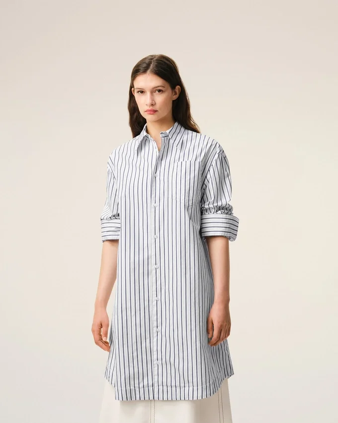 White Striped Cotton Ami De Coeur Wide Shirt Dress White Striped Cotton Ami De Coeur Wide Shirt Dress