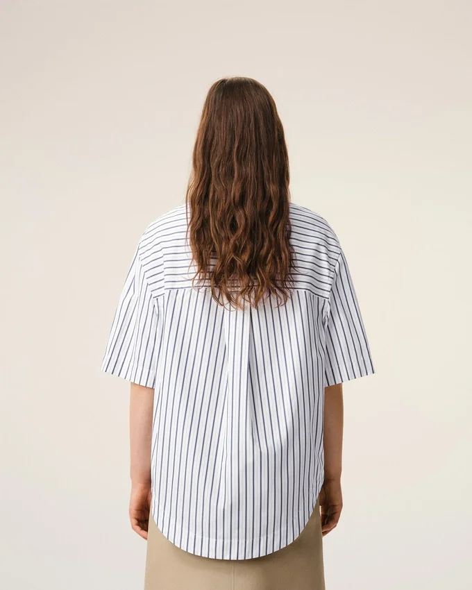 White Striped Cotton Short Sleeve Ami De Coeur Wide Shirt White Striped Cotton Short Sleeve Ami De Coeur Wide Shirt