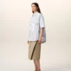 White Striped Cotton Short Sleeve Ami De Coeur Wide Shirt White Striped Cotton Short Sleeve Ami De Coeur Wide Shirt