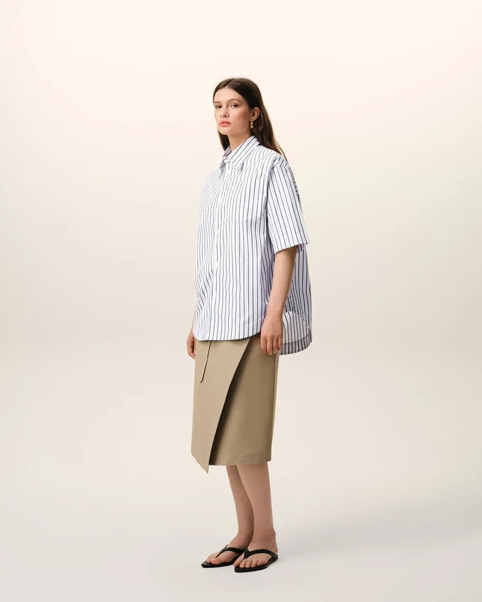 White Striped Cotton Short Sleeve Ami De Coeur Wide Shirt White Striped Cotton Short Sleeve Ami De Coeur Wide Shirt