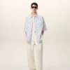 White Striped Cotton Short Sleeve Ami De Coeur Wide Shirt White Striped Cotton Short Sleeve Ami De Coeur Wide Shirt
