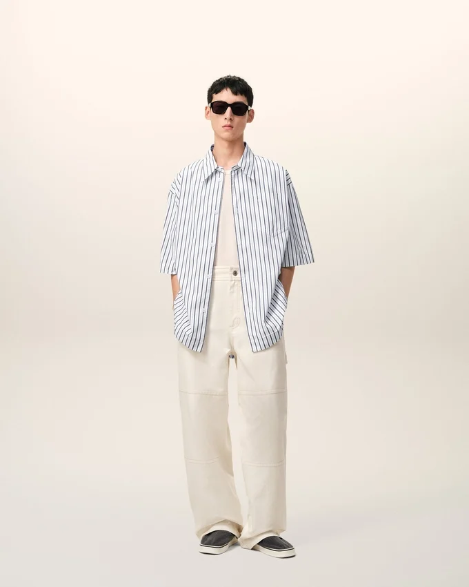 White Striped Cotton Short Sleeve Ami De Coeur Wide Shirt White Striped Cotton Short Sleeve Ami De Coeur Wide Shirt