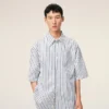White Striped Cotton Short Sleeve Ami De Coeur Wide Shirt White Striped Cotton Short Sleeve Ami De Coeur Wide Shirt