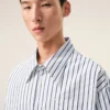 White Striped Cotton Short Sleeve Ami De Coeur Wide Shirt White Striped Cotton Short Sleeve Ami De Coeur Wide Shirt