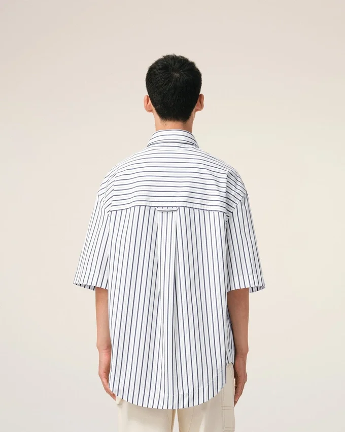 White Striped Cotton Short Sleeve Ami De Coeur Wide Shirt White Striped Cotton Short Sleeve Ami De Coeur Wide Shirt