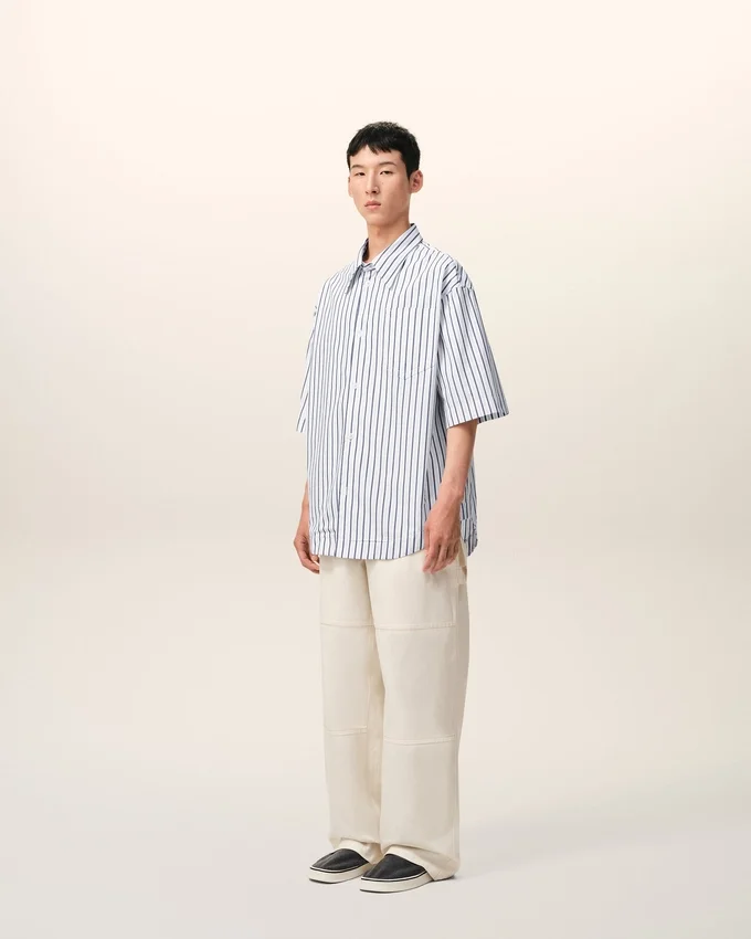 White Striped Cotton Short Sleeve Ami De Coeur Wide Shirt White Striped Cotton Short Sleeve Ami De Coeur Wide Shirt