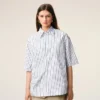 White Striped Cotton Short Sleeve Ami De Coeur Wide Shirt White Striped Cotton Short Sleeve Ami De Coeur Wide Shirt