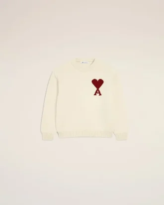 White Wool Ami De Coeur Crewneck Sweater White Wool Ami De Coeur Crewneck Sweater
