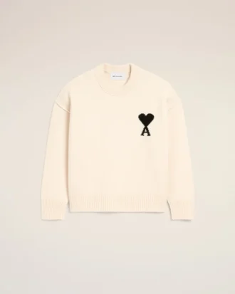 White Wool Ami De Coeur Crewneck Sweater White Wool Ami De Coeur Crewneck Sweater
