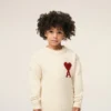 White Wool Ami De Coeur Crewneck Sweater