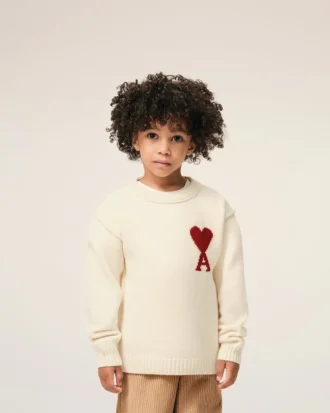 White Wool Ami De Coeur Crewneck Sweater White Wool Ami De Coeur Crewneck Sweater