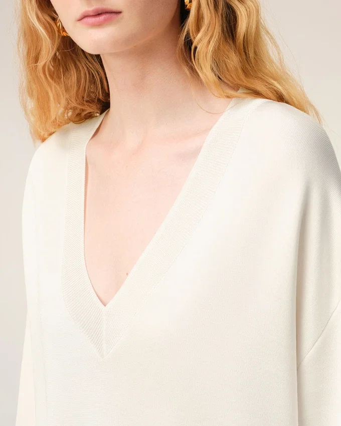White Wool Short Sleeves V Neck Sweater White Wool Short Sleeves V Neck Sweater