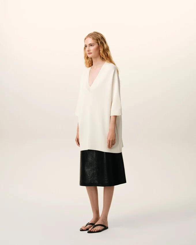 White Wool Short Sleeves V Neck Sweater White Wool Short Sleeves V Neck Sweater