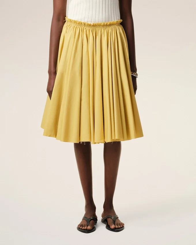 Yellow Cotton Midi Corolla Skirt Yellow Cotton Midi Corolla Skirt