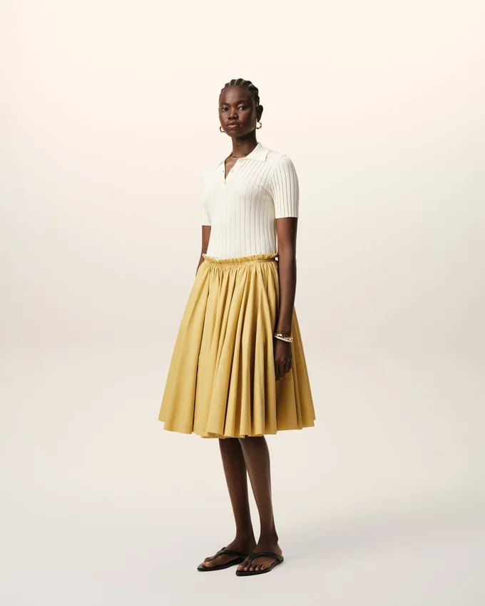 Yellow Cotton Midi Corolla Skirt Yellow Cotton Midi Corolla Skirt