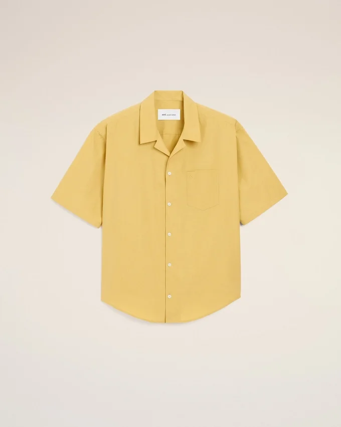 Yellow Cotton Short Sleeve Camp Collar Boxy Shirt Yellow Cotton Short Sleeve Camp Collar Boxy Shirt