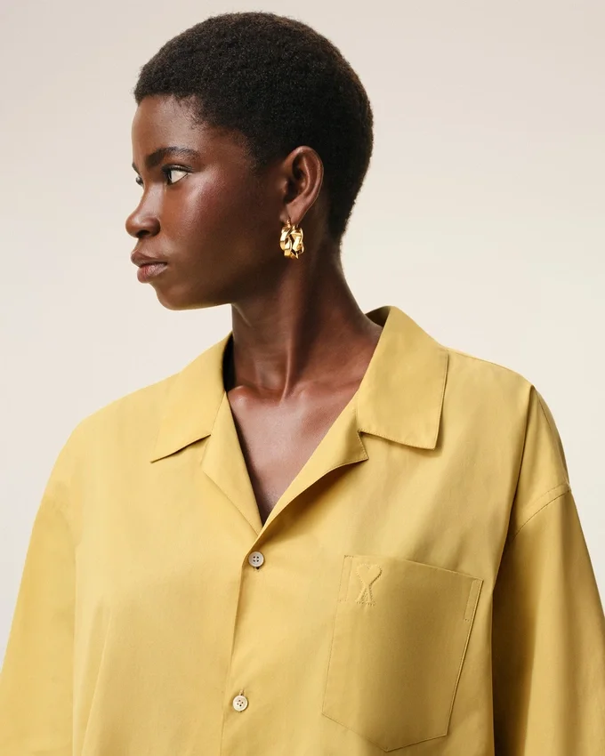 Yellow Cotton Short Sleeve Camp Collar Boxy Shirt Yellow Cotton Short Sleeve Camp Collar Boxy Shirt