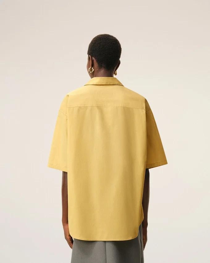 Yellow Cotton Short Sleeve Camp Collar Boxy Shirt Yellow Cotton Short Sleeve Camp Collar Boxy Shirt