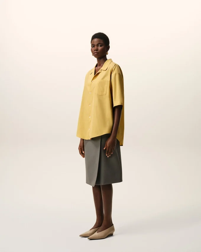 Yellow Cotton Short Sleeve Camp Collar Boxy Shirt Yellow Cotton Short Sleeve Camp Collar Boxy Shirt