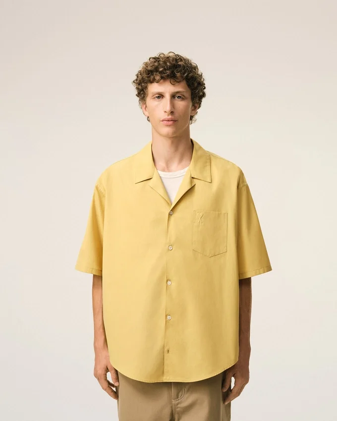 Yellow Cotton Short Sleeve Camp Collar Boxy Shirt Yellow Cotton Short Sleeve Camp Collar Boxy Shirt