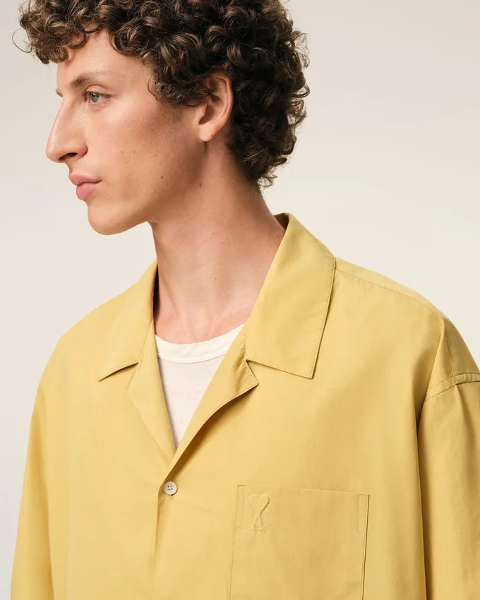 Yellow Cotton Short Sleeve Camp Collar Boxy Shirt Yellow Cotton Short Sleeve Camp Collar Boxy Shirt