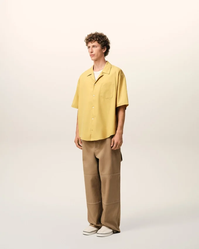 Yellow Cotton Short Sleeve Camp Collar Boxy Shirt Yellow Cotton Short Sleeve Camp Collar Boxy Shirt