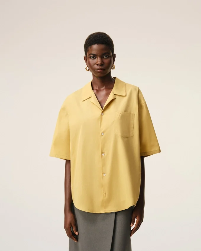 Yellow Cotton Short Sleeve Camp Collar Boxy Shirt Yellow Cotton Short Sleeve Camp Collar Boxy Shirt