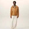 Yellow Cow Leather Hooded Jacket