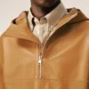 Yellow Cow Leather Hooded Jacket
