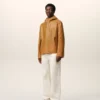 Yellow Cow Leather Hooded Jacket