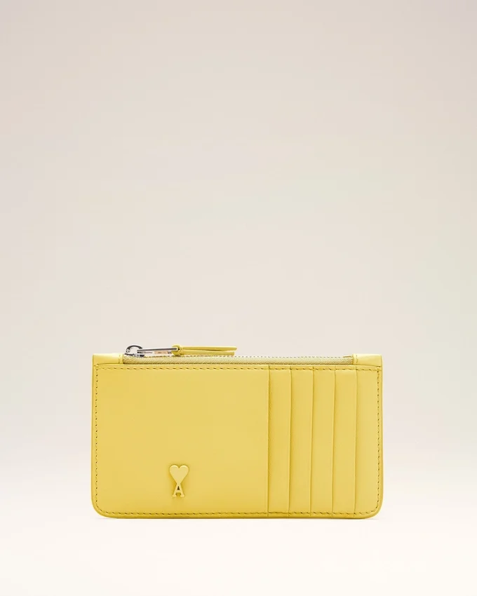 Yellow Cowhide Leather Ami De Coeur Zipped Card Holder Yellow Cowhide Leather Ami De Coeur Zipped Card Holder
