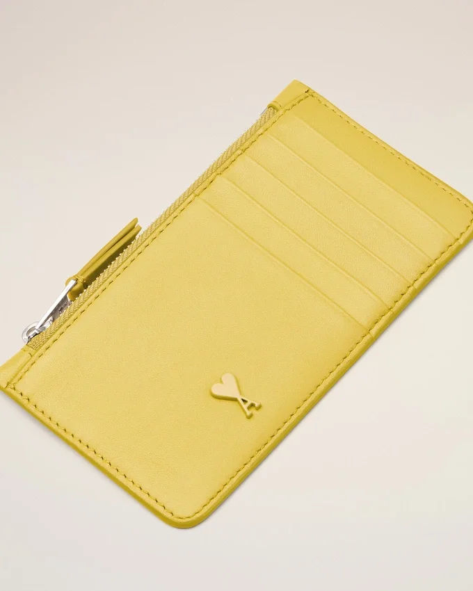 Yellow Cowhide Leather Ami De Coeur Zipped Card Holder Yellow Cowhide Leather Ami De Coeur Zipped Card Holder