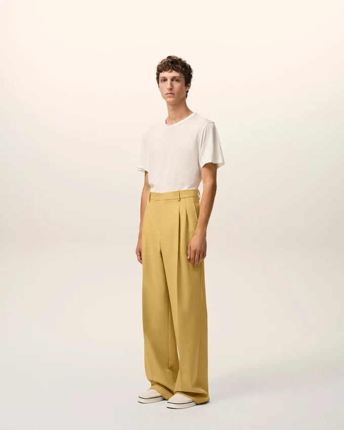 Yellow New Wool Low Waist Wide Trousers Yellow New Wool Low Waist Wide Trousers